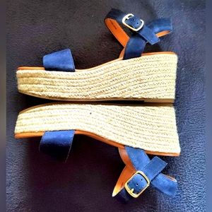J Crew Blue Suede Wedge Espadrille Sandals W9